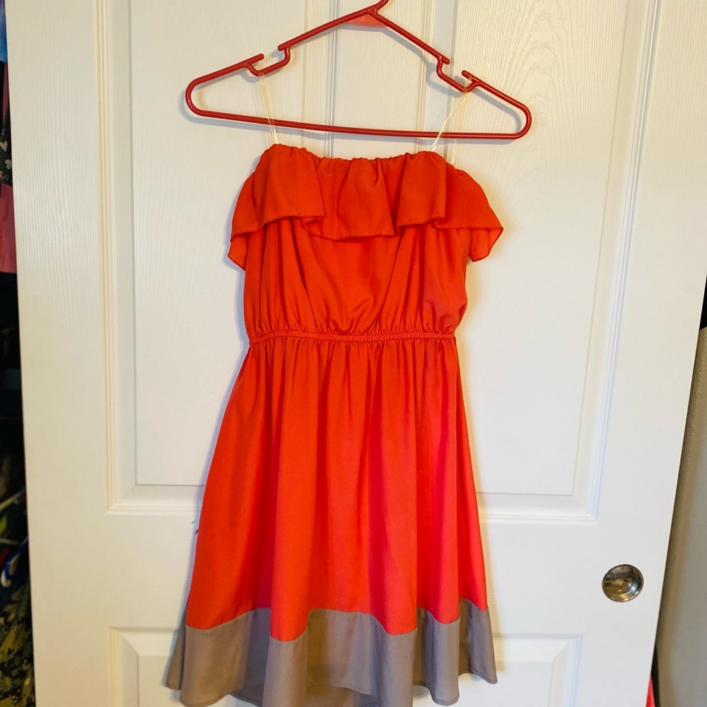 Coral Strapless Chiffon Dress